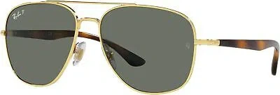 Pre-owned Ray Ban Ray-ban Rb3683 Square Sunglasses, Gold Polarized Green, 56 Mm