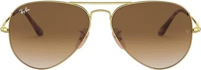Pre-owned Ray Ban Ray-ban Rb3689 Aviator Metal Ii Sunglasses, Gold/clear Gradient Brown, 55 Mm