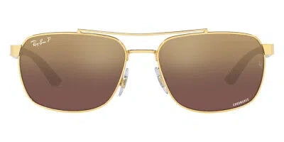 Pre-owned Ray Ban Ray-ban Rb3701 Sunglasses Men Rectangle 59mm & Authentic In Purple Mirrored Gold Gradient Polarized