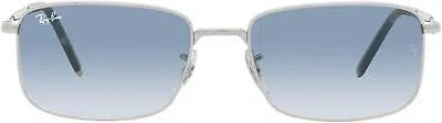 Pre-owned Ray Ban Ray-ban Rb3717 Rectangular Sunglasses, Silver Clear Gradient Blue, 57 Mm