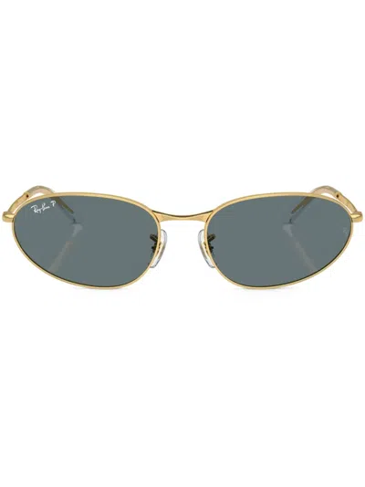 Ray Ban Rb3734 Sunglasses Gold Frame Blue Lenses Polarized 59-18