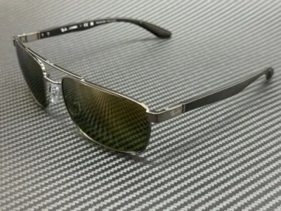 Pre-owned Ray Ban Rb3737ch 004 6o Gunmetal Green Polarized Unisex 60 Mm Sunglasses