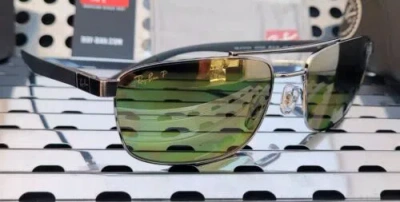 Pre-owned Ray Ban Rb3737ch Chromance Sunglasses Gunmetal W/ Green-gold Chromance