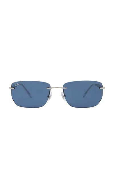 Ray Ban Rb3768 Rimless Sunglasses In Silver & Dark Blue