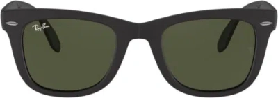 Pre-owned Ray Ban Ray-ban Rb4105 Folding Wayfarer Square Sunglasses Matte Black/g-15 Green