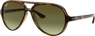Pre-owned Ray Ban Ray-ban Rb4125 Cats 5000 Aviator Sunglasses, Light Havana Green, 59mm In Green/brown
