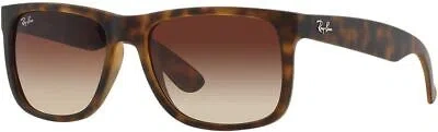 Pre-owned Ray Ban Ray-ban Rb4165 Justin Sunglasses, Rubber Light Havana Poly Brown Gradient, 55mm