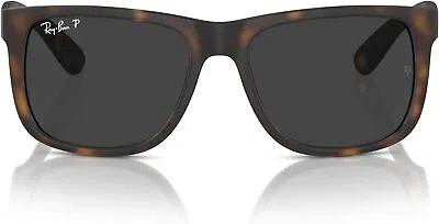 Pre-owned Ray Ban Ray-ban Rb4165f Justin Rectangular Sunglasses, Havana Dark Grey Polarized In Gray
