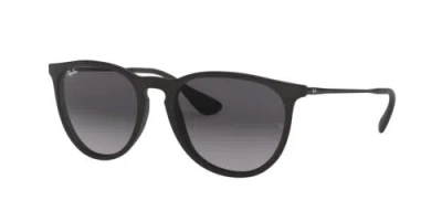Pre-owned Ray Ban Ray-ban Rb4171 Erika Round 54 Mm, Rubber Black/light Grey Gradient Dark In Gray
