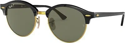 Pre-owned Ray Ban Ray-ban Rb4246 Clubround Round Sunglasses, Black Polarized G-15 Green, 51 Mm