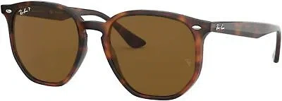 Pre-owned Ray Ban Ray-ban Rb4306f Hexagonal Sunglasses, Light Havana Polarized Brown, 54mm