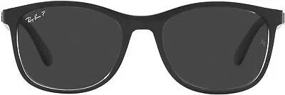 Pre-owned Ray Ban Ray-ban Rb4374 Square Sunglasses, Black On Transparent Polarized Black, 56 Mm