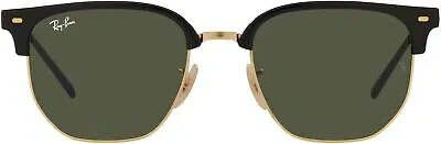 Pre-owned Ray Ban Ray-ban Rb4416 Clubmaster Square Sunglasses, Black On Gold Green, 51 Mm