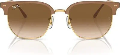 Pre-owned Ray Ban Ray-ban Rb4416f Clubmaster Low Bridge Sunglasses, Beige Gold Brown, 55mm