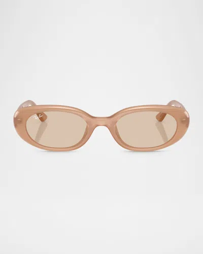Ray Ban Rb4441d Rectangle Plastic Sunglasses In Opal Beige