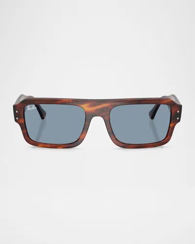Ray Ban Rb4454 Havana Rectangular Sunglasses In Striped Havana