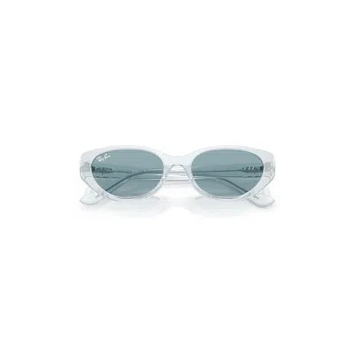 Ray Ban Rb4457d Bio-based Sunglasses Transparent Ice Frame Blue Lenses 55-19