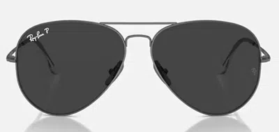 Pre-owned Ray Ban Ray-ban Rb8089 Titanium Aviator Polished Gunmetal / Black Polarized Size 62