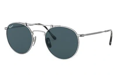 Pre-owned Ray Ban Ray-ban Rb8147m Round Double Bridge Titanium Sunglasses, Silver Frame, Blue Mirr In Blue Mirror