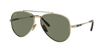 Pre-owned Ray Ban Ray-ban Rb8225 Aviator Titanium Sunglasses, Arista Gold Frame, Dark Green Lens,