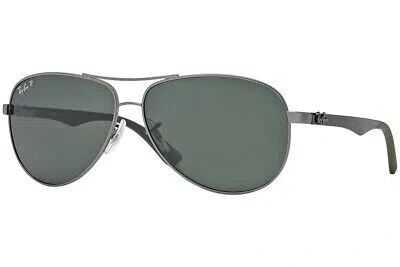 Pre-owned Ray Ban Ray-ban Rb8313 004/n5 Silver Aviator Green 58-13-140 Polarized Unisex Sunglasses
