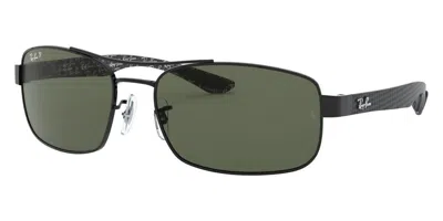 Pre-owned Ray Ban Ray-ban Rb8316 002/n5 Black Rectangle Green Classic Polarized Men's Sunglasses