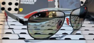 Pre-owned Ray Ban Rb8331m Ferrari Sunglasses Black+ Carbon Fiber /gray Gradient Polar.