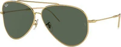 Pre-owned Ray Ban Ray-ban Rbr0101s Aviator Reverse Sunglasses, Gold Dark Green, 59 Mm