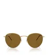 Ray Ban Round Reverse Sunglasses Arista Gold Frame Brown Lenses Polarized 53-21 In Black