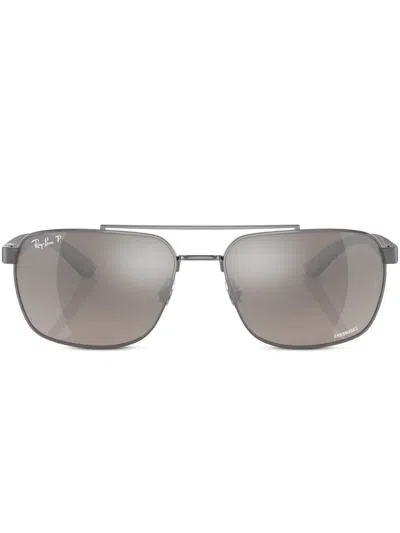 Ray Ban Rectangle-frame Mirrored-lens Sunglasses In Grau