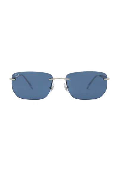 Ray Ban Rectangular Rimless Sunglasses In Blue