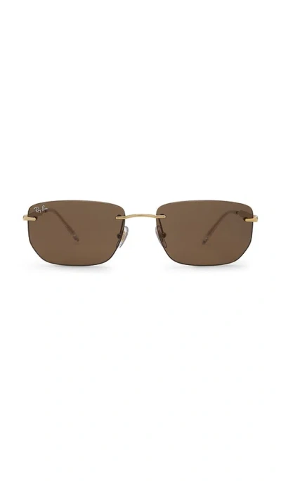 Ray Ban Rectangular Sunglasses In Gold