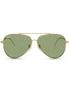 Ray Ban Aviator Reverse Sunglasses Gold Frame Green Lenses 62-11 In Gold