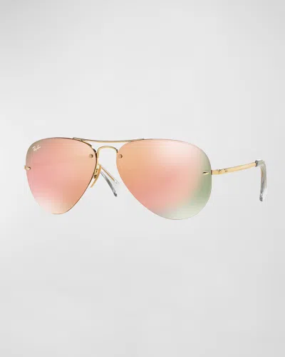 Ray Ban Rimless Mirrored Iridescent Aviator Sunglasses, 59mm In Gold