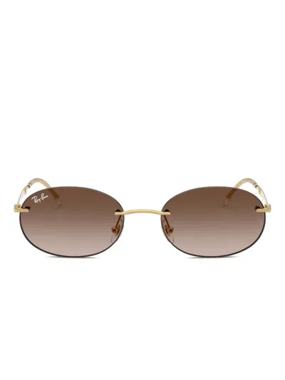 Ray Ban Rimless Oval-frame Sunglasses In Gold