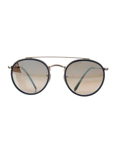 Pre-owned Ray Ban Round Double Bridge Aviator Sunglasses In Blue
