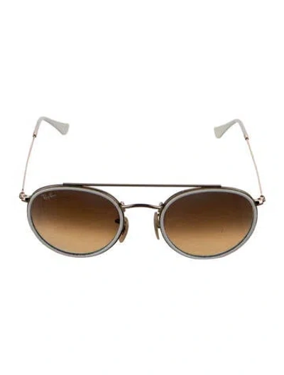 Pre-owned Ray Ban Round Double Bridge Aviator Sunglasses In White