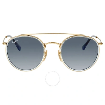 Ray Ban Round Double Bridge Blue Gradient Unisex Sunglasses Rb3647n 91233m 51 In Gold Blue