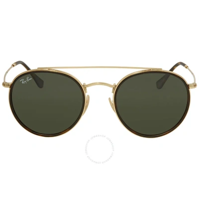 Ray Ban Round Double Bridge Green Classic G-15 Unisex Sunglasses Rb3647n 001 51 In Gold / Green
