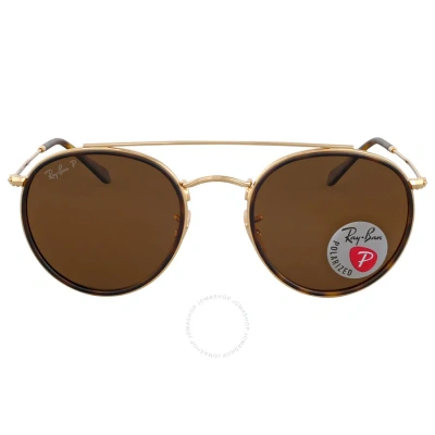 Ray Ban Round Double Bridge Polarized Brown Classic B-15 Unisex Sunglasses Rb3647n 001/57 51 In Brown / Gold