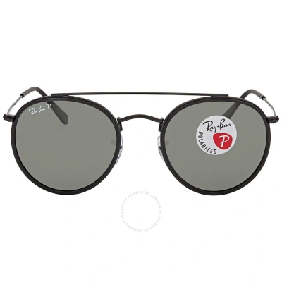 Ray Ban Round Double Bridge Polarized Green Classic G-15 Unisex Sunglasses Rb3647n 002/58 51 In Black / Green