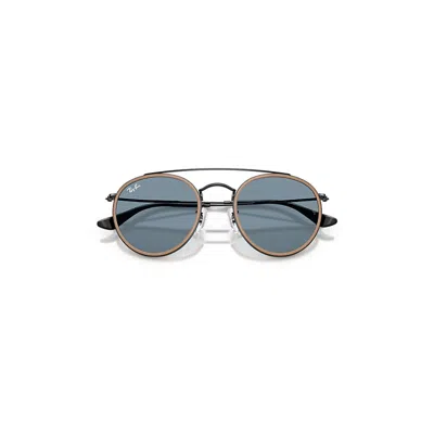 Ray Ban Round Double Bridge Sunglasses Black Frame Blue Lenses 51-22