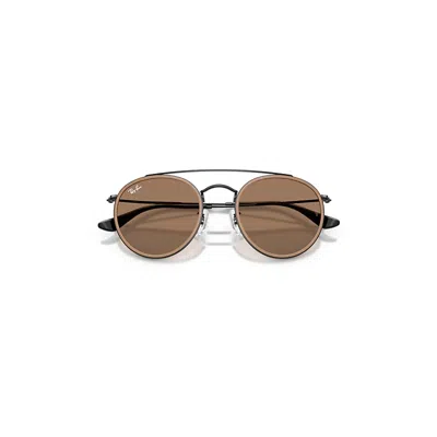 Ray Ban Round Double Bridge Sunglasses Black Frame Brown Lenses 51-22