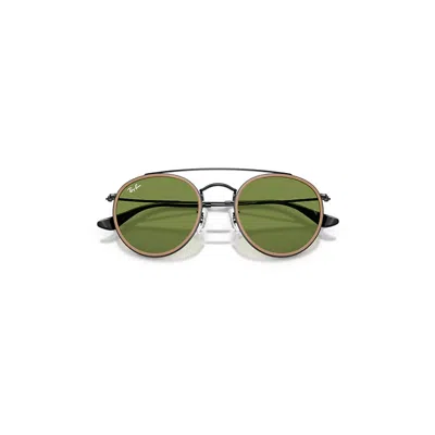 Ray Ban Round Double Bridge Sunglasses Black Frame Green Lenses 51-22