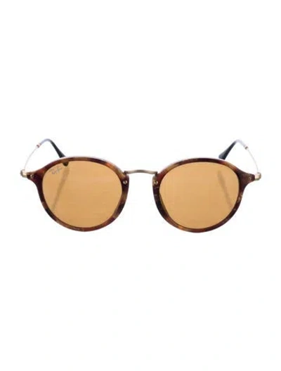 Pre-owned Ray Ban Round Fleck Round Sunglasses In Brown