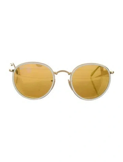 Pre-owned Ray Ban Round Folding Round Sunglasses In Gold