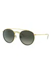 Ray Ban Round Double Bridge Sunglasses Gold Frame Green Lenses 51-22 In Gold