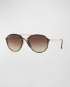 Ray Ban Round Gradient Mirrored Sunglasses In Light Brown