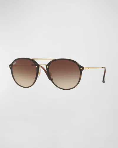 Ray Ban Round Gradient Mirrored Sunglasses In Light Brown