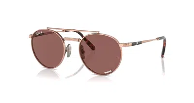 Pre-owned Ray Ban Round Ii Titanium Rb8237 3140af Rose Gold W Polar Dark Violet 50-20-140 In Purple
